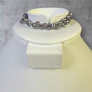 308. Vintage Gray Peacock Pearl Bracelet Silver Tone Clasp Women's Jewelry‎